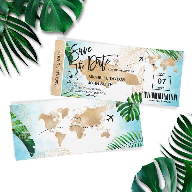 Jamaica Save the Date Boarding Pass Beach Tropical Invitation (Creator Uploaded)