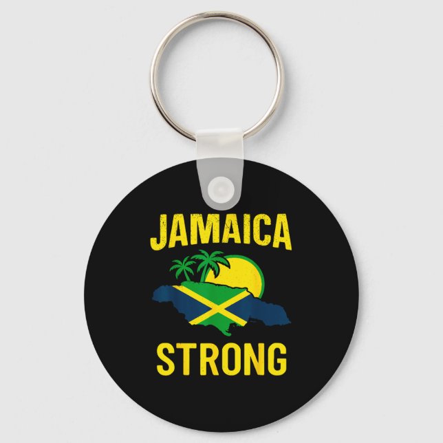 Jamaica Strong I Love Jamaican Flag Heart Women Me Keychain (Front)