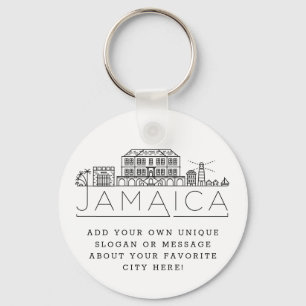 Jamaica Stylized Skyline  Custom Slogan Keychain