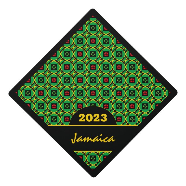 Jamaica Topper, Hearts & Jamaica Flag fashion Graduation Cap Topper (Front)