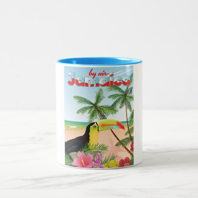Jamaica toucan beach poster Two-Tone coffee mug (Center)