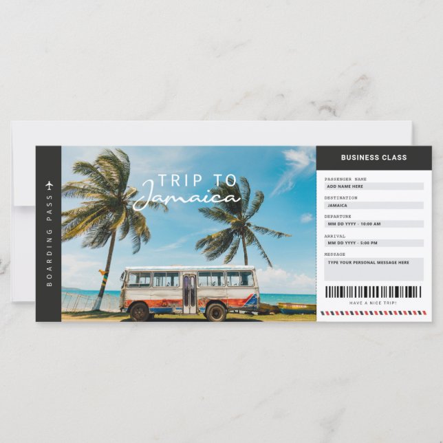 Jamaica Trip Boarding Pass Travel Vacation Ticket (Front)