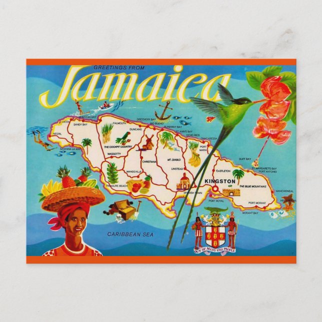 Jamaica Vintage Map Postcard (Front)