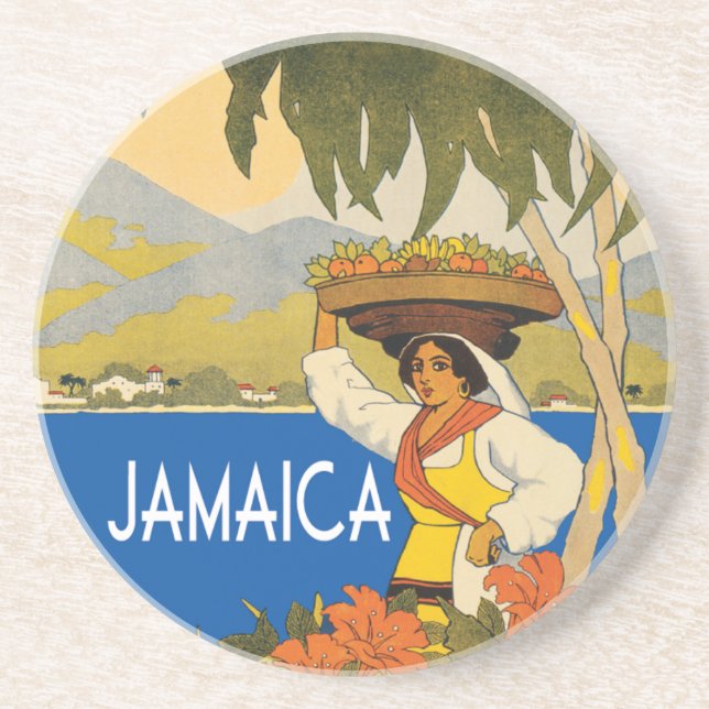 Jamaica vintage travel style illustration coaster (Front)