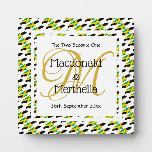 JAMAICA Wedding Keepsake Gift Custom Monogram Plaque (Front)