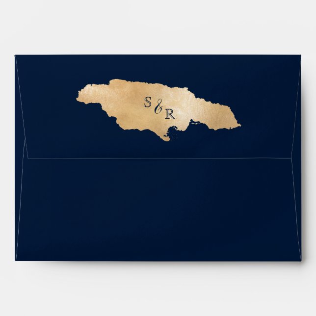 Jamaica Wedding Passport Gold World Map Envelope (Back (Top Flap))