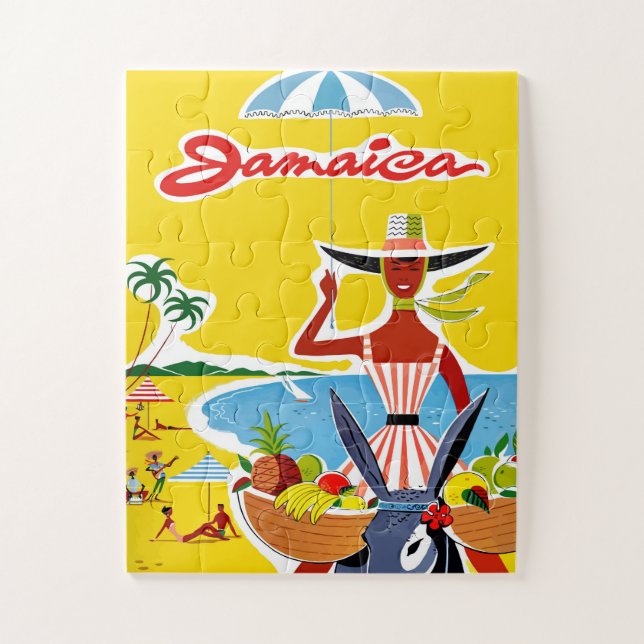 Jamaica, Woman on the Donkey by the Coast, Funny Jigsaw Puzzle (Vertical)