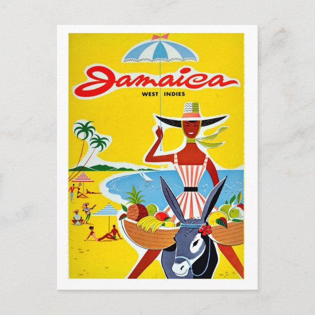 Jamaica, woman with umbrella, vintage travel postcard (Front)