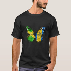 Jamaican Barbadian Flag Butterfly   T-Shirt