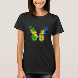 Jamaican Barbadian Flag Butterfly   T-Shirt
