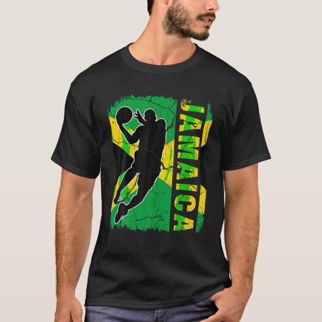 Jamaican Basketball Player Jamaica Flag Basketball T-Shirt (Front)