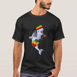 Jamaican Beluga Whale Rasta Guitar Jamaica Ocean M T-Shirt