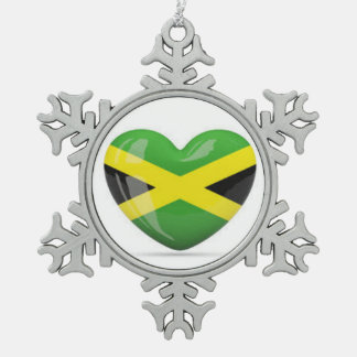 Jamaican Christmas Ornament: Jamaican Flag Heart Snowflake Pewter Christmas Ornament