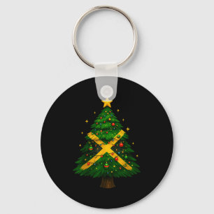 Jamaican Christmas Tree Design, Festive Holiday Gr Keychain