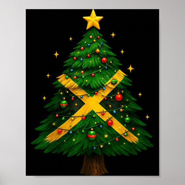 Jamaican Christmas Tree Design, Festive Holiday Gr Poster (Front)