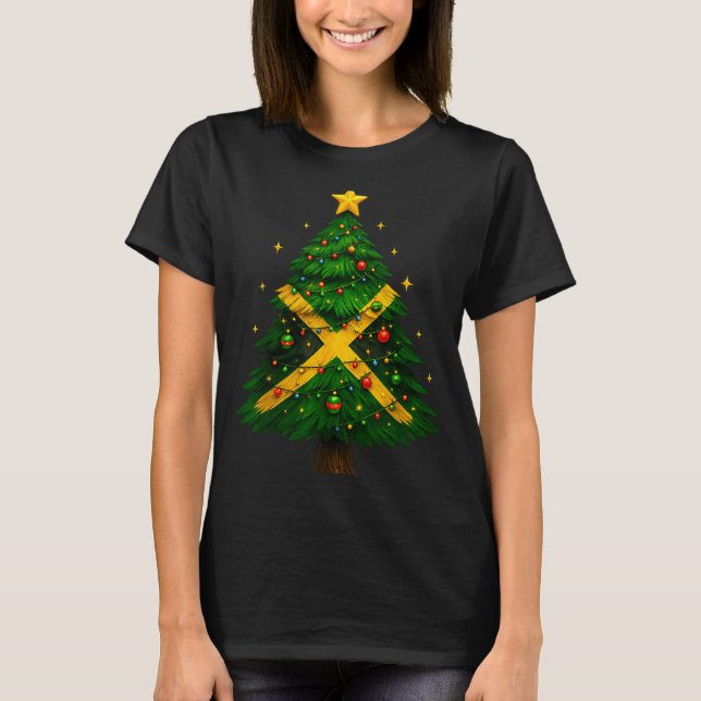 Jamaican Christmas Tree Design, Festive Holiday Gr T-Shirt (Front)