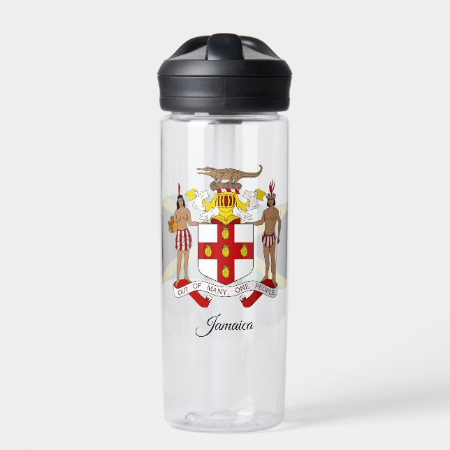 Jamaican Coat of Arms, Flag, Jamaica Water Bottle (Front)