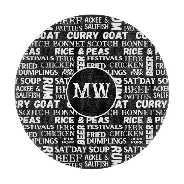 Jamaican Cuisine Caribbean Kitchen Monogram Cutting Board (Front)
