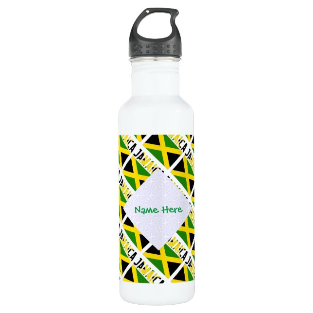 Jamaican Flag and Jamaica Tiled Personalized  710 Ml Water Bottle (Front)