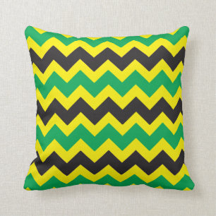 Jamaican Flag and White Chevron Zig Zag Pillow