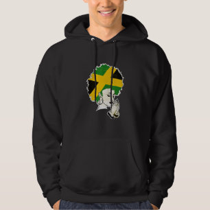 Jamaican Flag Black Woman Melanin Queen Afro Hoodie