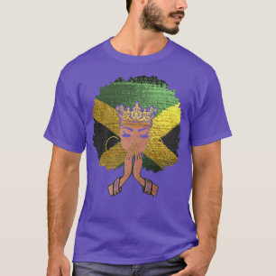 Jamaican Flag Black Woman Melanin Queen Afro Pray T-Shirt