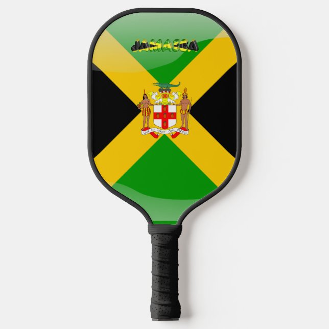 Jamaican flag-coat of arms pickleball paddle (Front)