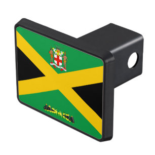 Jamaican flag-coat of arms trailer hitch cover