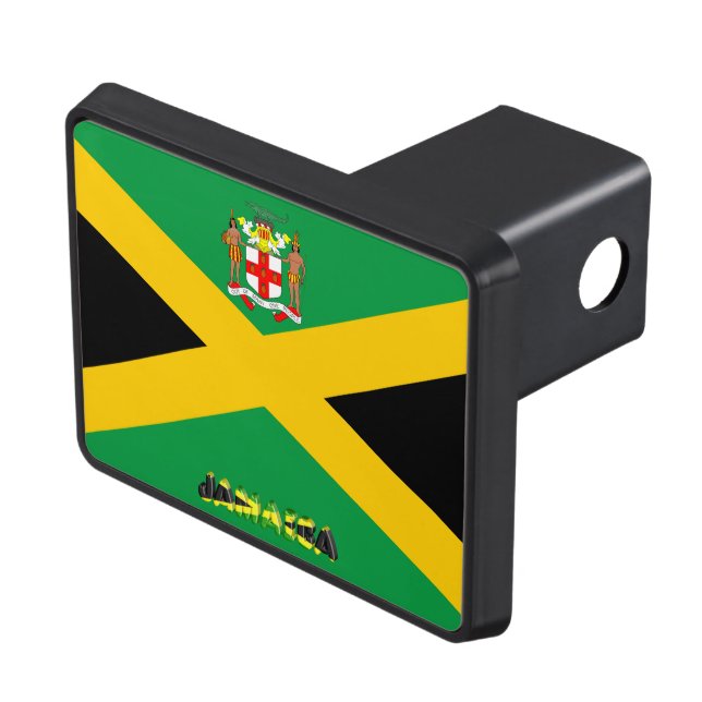 Jamaican flag-coat of arms trailer hitch cover (Top Right)