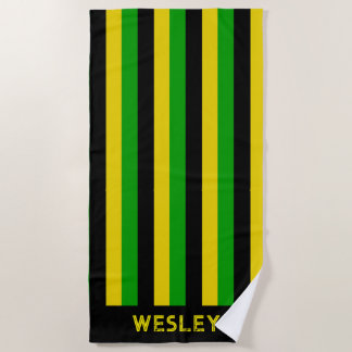 Jamaican Flag Colored Black Yellow Green Striped Beach Towel