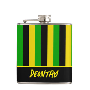 Jamaican Flag Colored Stripes Add Name Hip Flask