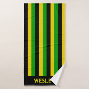 Jamaican Flag Coloured Black Yellow Green Striped Bath Towel
