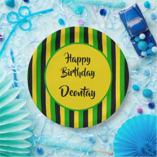 Jamaican Flag Coloured Reggae Birthday Paper Plate