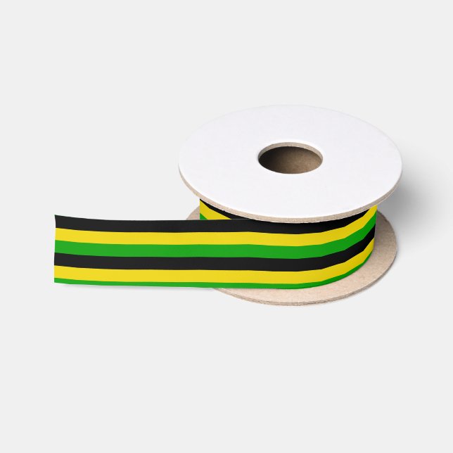 Jamaican Flag Coloured Striped Black Yellow Green Satin Ribbon (Spool)