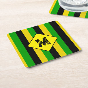 Jamaican Flag Coloured Striped Monogram Bar Square Paper Coaster