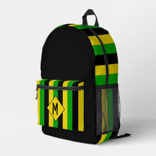 Jamaican Flag Colours Striped Monogram Printed Backpack