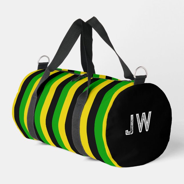 Jamaican Flag Colours Striped Patterned Duffle Bag (Left Corner)