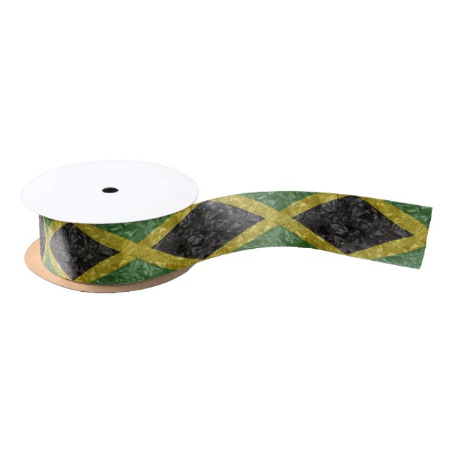 Jamaican Flag - Crinkled Satin Ribbon (Spool)