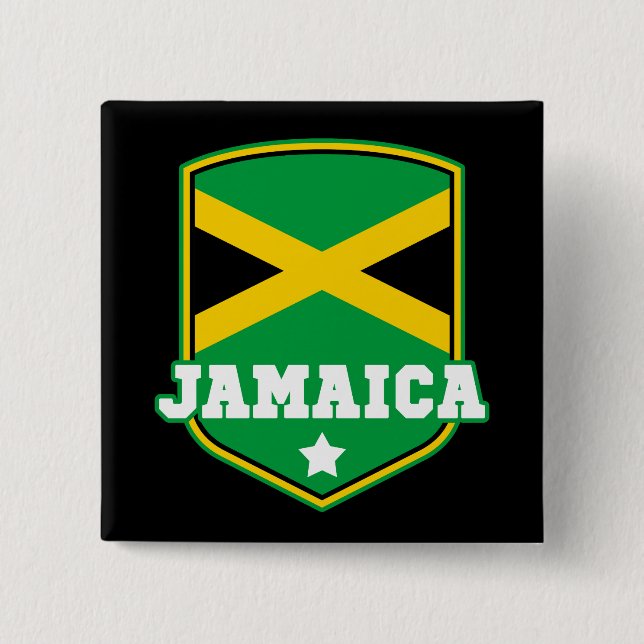 Jamaican Flag Emblem Jamaica 2 Inch Square Button (Front)