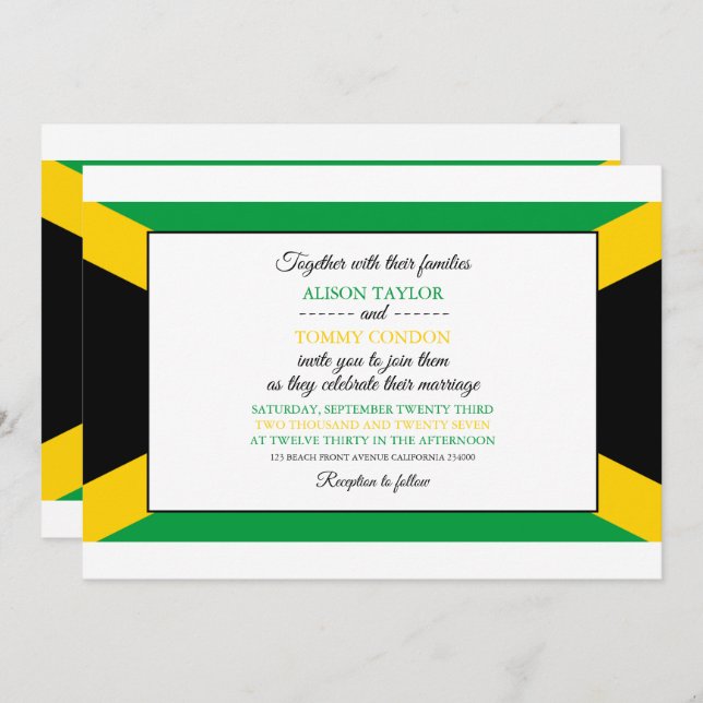 Jamaican Flag, Flag of Jamaica Wedding Invitation (Front/Back)
