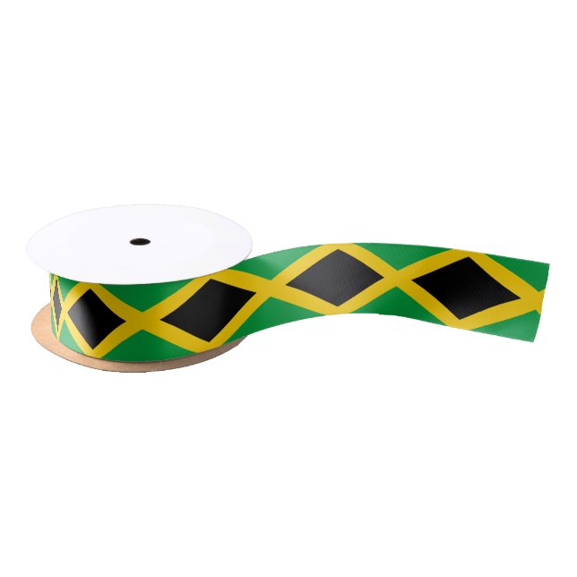 Jamaican Flag Patterned Black Yellow Green Satin Ribbon (Spool)