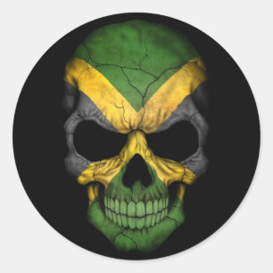 Jamaican Flag Skull on Black Classic Round Sticker