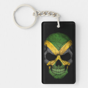 Jamaican Flag Skull on Black Keychain