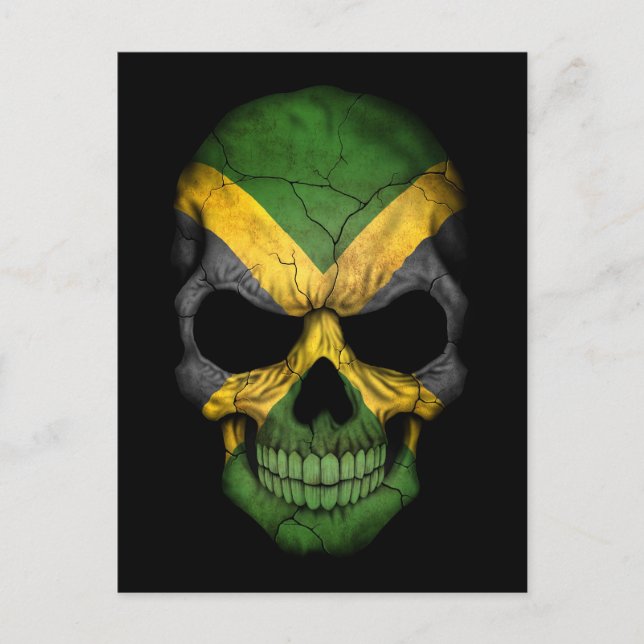 Jamaican Flag Skull on Black Postcard (Front)