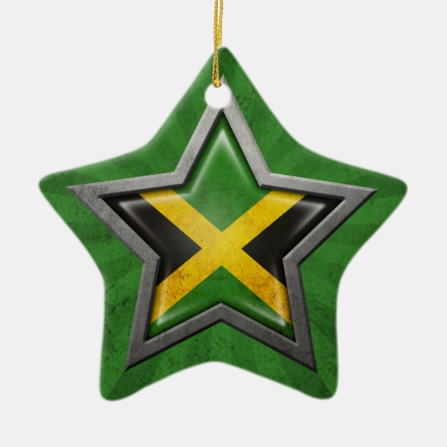 Jamaican Flag Star with Rays of Light Ceramic Ornament (Front)