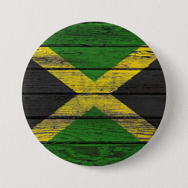 Jamaican Flag with Rough Wood Grain Effect 3 Inch Round Button (Front)