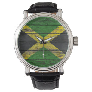 Jamaican Flag with Rough Wood Grain Effect Watch