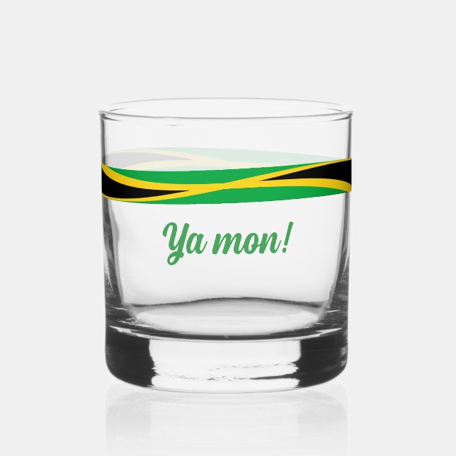 Jamaican Flag Ya Mon Whiskey Glass (Front)