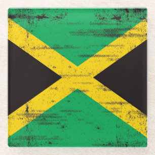 Jamaican Grunge Flag Glass Coaster
