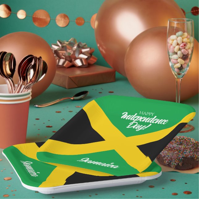 Jamaican Independence Day Jamaica National Flag Paper Plate (Multi)